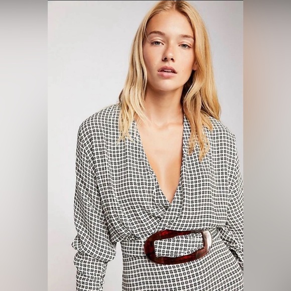 Free People Elected Black and White Checkered Midi Dress, Size 4 - Picture 2 of 8